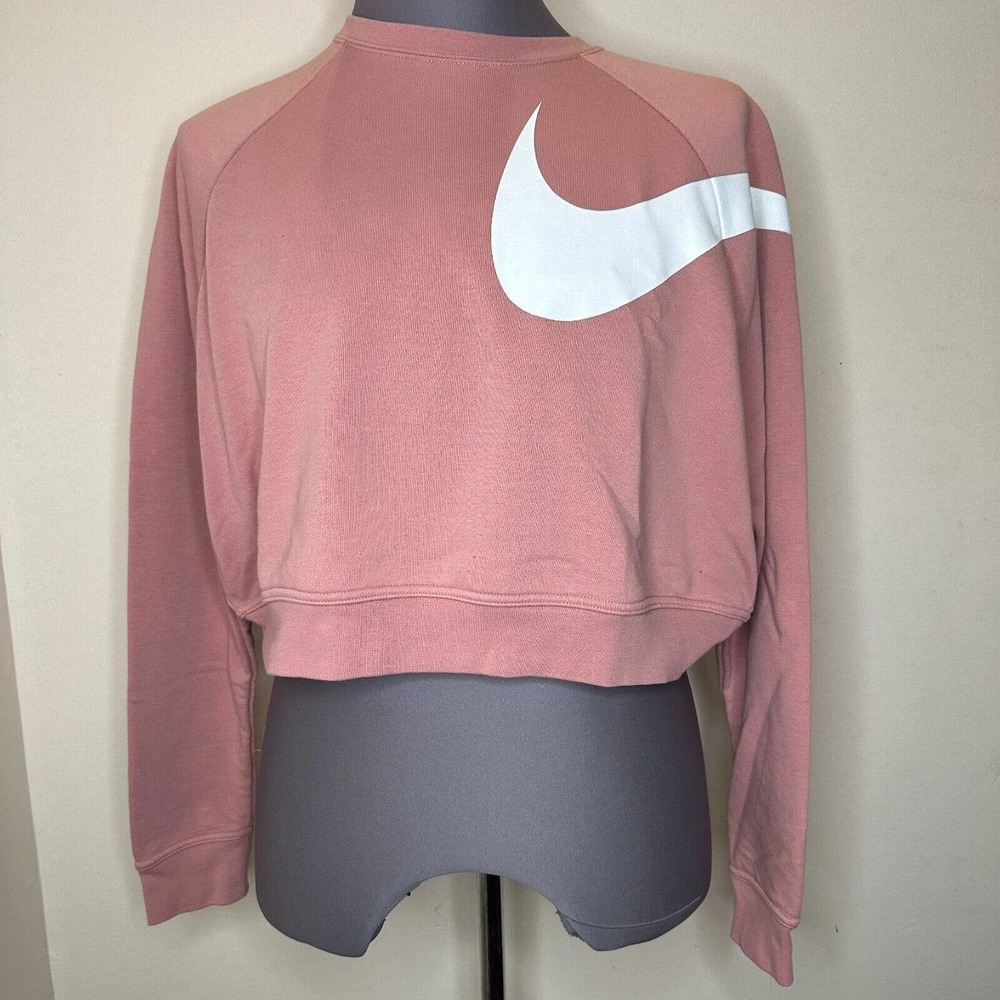 Nike Womens Dri Fit Versa Crop Top Sweatshirt Light Pink Wrap Around swoosh SZ M